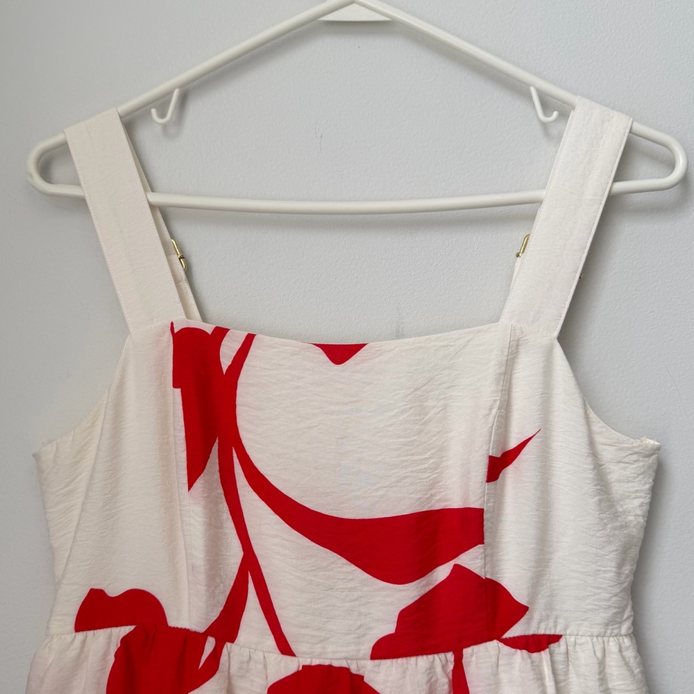 Nine West Cream Maxi Dress with Red Floral Print Size Small Boho Beachy - Picture 3 of 8